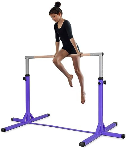 DREAMADE Gymnastik Turnreck Kinder, Reck Indoor, Reckstange Höhenverstellbar 12 Stufen, Reck Stange zum Turnen für Kinder Mädchen Jugendliche, Trainingsgerät bis 100 kg (Lila)