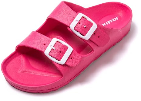 JOMIX Claquettes Femme, Tongs Femme été avec Deux Boucles Sandales Femme en EVA, Léger, Confortable et Antidérapant pour Douche Piscine Plage (A Fuchsia, 40)