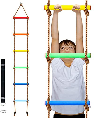 Perantlb Escalera de cuerda de escalada de 7 pies para niños o adultos, juego de escalada para accesorios de columpio, casa de árbol, parque infantil, juego para niños y niños