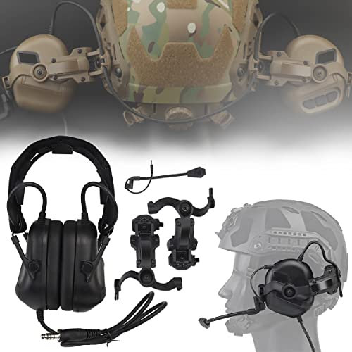 WLXW Taktisches Headset Mit Mehreren Drehwinkeln (Am Kopf Und Am Helm Montiert), Militärische Airsoft-Kopfhörer Mit Geräuschunterdrückung Und Adapter Für Taktische Helmschienen,Black g