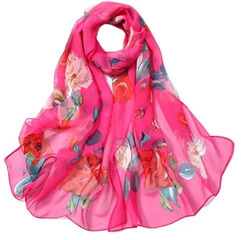 FAIRYGATE Pink Scarf for Women UK Silk Ladies Scarf Women Shawls Girls Lady Colourful Long Cute Chiffon Scarf Wraps Shawl Soft Scarves A5208