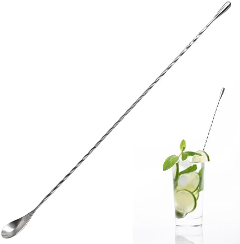 Cuchara de bar (40 cm) con extremo en forma de lágrima, herramienta de mezcla de acero inoxidable para cócteles y bebidas
