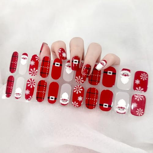 Semi Cured Gel Nail Wraps - 22 Pcs Polish Strips for Salon-Quality Manicure Set, Self-Adhesive Stickers (UV/LED Lamp Required) (89-Christimas)