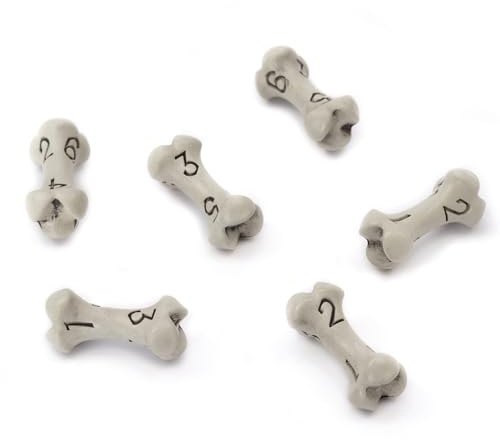 D6 Würfel Set - Set aus Sechs Würfel 6 Seitig - Skull & Bone / Schädel & Knochen W6 DND Würfel Für Pen and Paper, Dungeons & Dragons, Warhammer, D&D, Pathfinder, Magic The Gathering (MTG) (Weiß)
