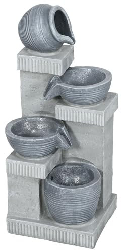 Outsunny Fontaine de Jardin à énergie Solaire Fontaine à Cascade en résine à 4 Niveaux avec lumières LED et Pompe dim. 30L x 26l x 67H cm Gris