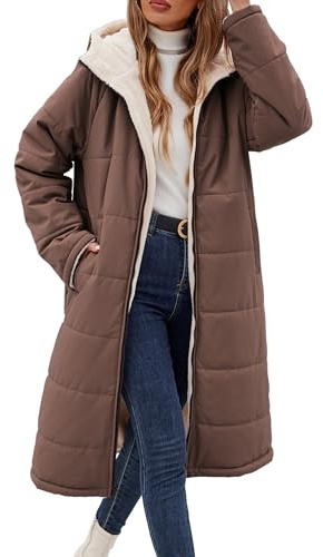 Vancavoo Abrigo Largo de Invierno para Mujer Reversible Chaqueta Acolchada con Capucha Cálido Gruesa Elegantes Abrigo de cordero con Forro Polar para Exteriores(Café,XL)