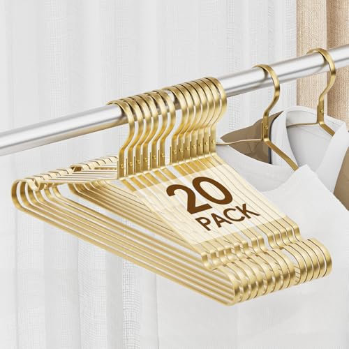 20 Stück Kleiderbügel 0,8cm Widen, UEAKPIC Gold Aluminium Durable Metall-Kleiderbügel, Lightweigh & Sturdy für Standard Größe Anzüge, Kleidung, Jacke, Hose, Kleid, Hemden, Röcke