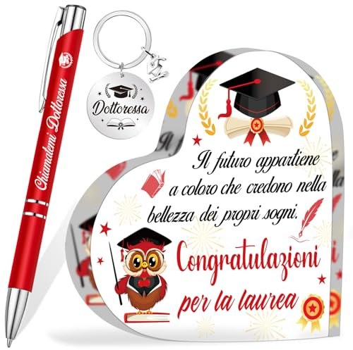 HOWAF Regalo Laurea Donna, Targa Cuore Decorativi Acrilico Placca Ornamenti Laurea, Dottoressa Penna a Sfera, Portachiavi Dottoressa, Regali per Laurea Dottoressa, Gadget Laurea, Bomboniere Laurea