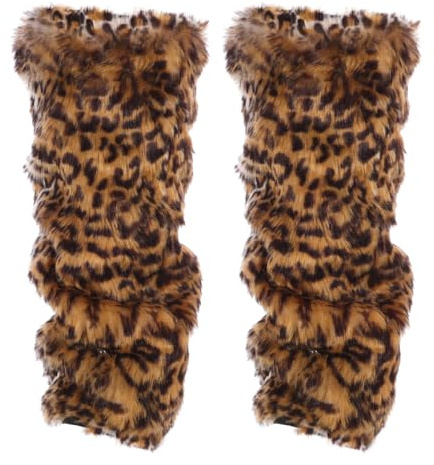 SAFIGLE Faux Leg Warmer Boot Cuffs Cover for Women Girls Leopard Print Long Warm Fashionable over Shoes Winter Accessory