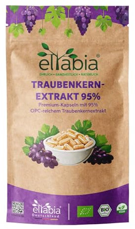 OPC Traubenkernextrakt Kapseln 1000 Stück | 95% OPC Hochdosiert 950mg Tagesdosis | Rohkost Qualität Traubenkern Pulver vegan und frei von Zusätzen