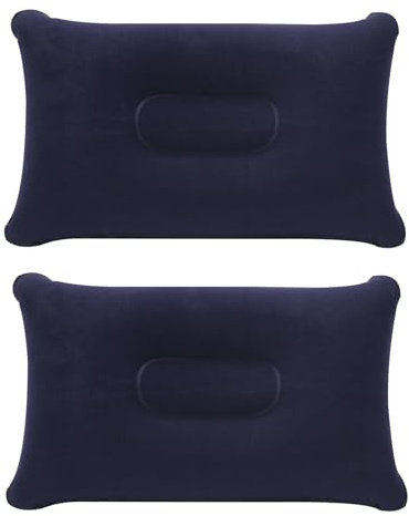 Vxiwscy Set di 2 Cuscini Gonfiabili Morbidi e Compatti, Ideali per Viaggi e Campeggio, Cuscini da Collo in Tessuto Floccato, Resistenti all'Acqua, Blu Scuro - Dimensioni 35,5 cm x 22 cm x 10 cm