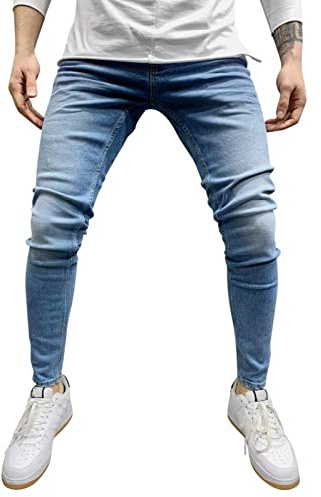 Genérico Vaqueros Ajustados Hombre, Pantalones Vaqueros Casual Hombre Talla Grande Color Sólido Cintura Elástica Fit Pantalon con Bolsillos Secado Rápido Y Cómodo Jeans Apto para Deportes