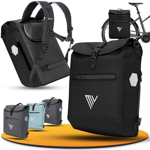 MIVELO 3-i-1 cykelväska för pakethållare, cykelryggsäck med vadderat laptopfack, 100 % vattentät bakre pakethållarväska (svart)