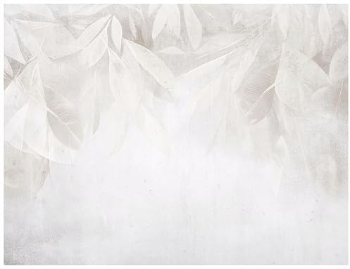 WallArena - Carta da parati fotografica - foglie 400x280 cm - Murale fotografico - Per soggiorno e camera da letto - Effetto 3D - Con adesivo - Beige botanico naturale