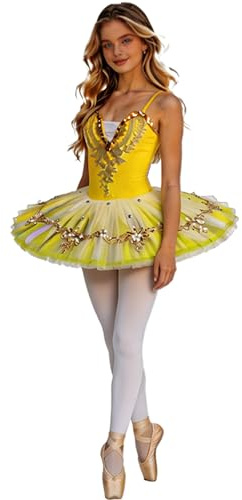 YOOJIA Flicka ballettklänning dans glittrande ballettklänning för flickor dansklänning prinsessa latin leotard jazz tango danskläder, Gult, 9-10 �r