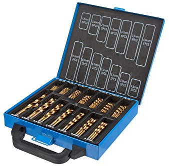 UK Drills - HSS Titanium Bit Set 99 Pieces - Fully Ground, Titanium Coated Tool Bit Jobber - To be used on Steel, Wood & Plastic - From 1.5mm to 10.0mm