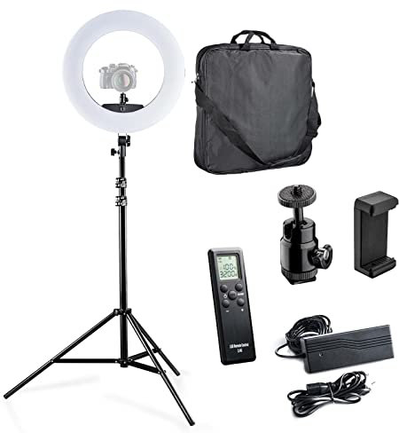 Walimex pro Medow 960 Pro LED-Ringlicht inkl. Stativ, Ringleuchte Bi-Color 3200-5500 K, dimmbare Videoleuchte mit Fernbedienung 96 W, Lampenstativ mit Federdämpfung