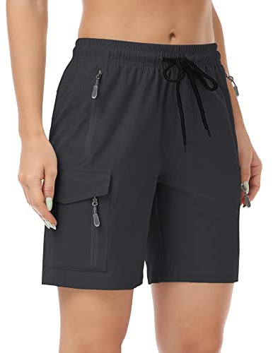 GymBrave Damvandringsshorts snabbtorkande, lätta cargoshorts för utomhus, golf, resor, fickor med dragkedja, svart, XL