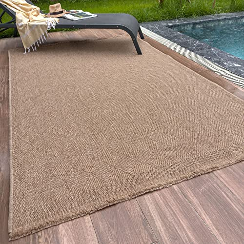 THE RUGS Nature Collection Outdoor Rug – Indoor/Outdoor Tona Border Area Rug for Patio, Deck, Garden, Kitchen, Bathroom or Living Room (Diamond-Neutral, 80 x 150 cm)