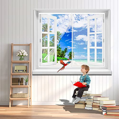 Mosquito Net Window Magnetic, 70 x 145 cm Keep Insects Out Mosquito Door Screen Easy to Install Without Drilling Top-to-Bottom Seal Automatically(White)