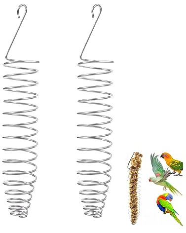 Porte-nourriture pour oiseaux, 2p jouets de recherche de perroquets pour cage à oiseaux, mangeoires friandises pour oiseaux suspendues acier inoxydable, panier de nourriture oiseaux fruits et légumes