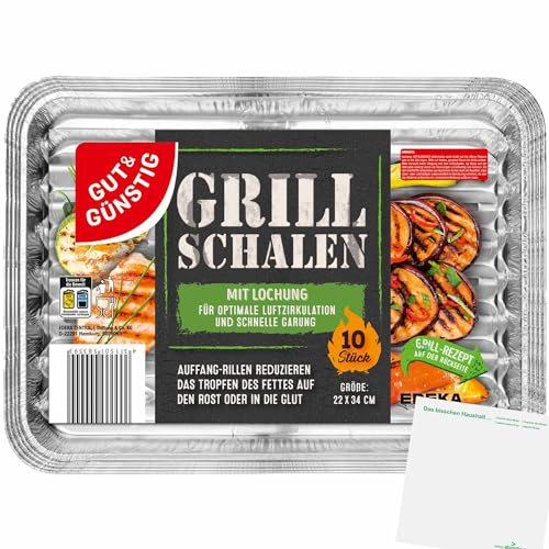 Gut&Günstig Alu Grillschalen mit Lochung und Fettauffangrillen 22x34cm (10 Stück) + usy Block