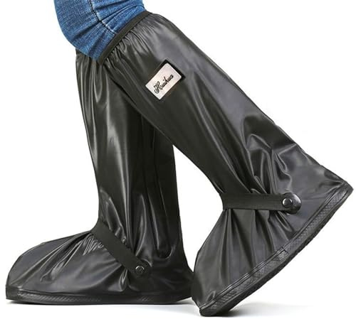 GUDECIUS Surchaussures Lavable Couvre Chaussure Velo Protection Chaussure Pluie Homme Femme Réutilisables Semelle Antidérapante avec Réfléchissants Étanches Neige Boue Bottes de Pluie(46-47,Noir)
