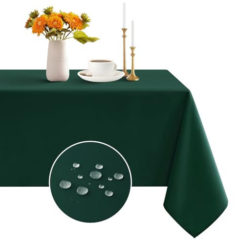 Romanstile Tischdecke Weihnachten 140x240 cm abwaschbar dunkelgrün wasserabweisend rechteckig Tischtuch Tablecloth für Geburtstag,Abendessen,Hochzeiten,Jahrestag,Winter,Herbst,Christmas,Restaurants