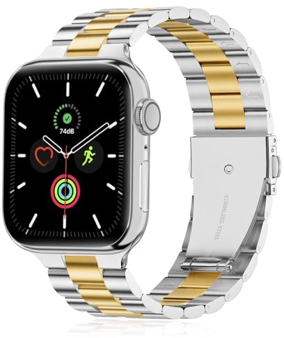 QAZNZ metallarmband för Apple Watch 42 mm 44 mm 45 mm 46 mm 49 mm 40 mm 41 mm 38 mm | Ersättningsarmband i rostfritt stål för iWatch Ultra 3 2 1, iwatch Series 10 9 8 7 6 5 4 3 2 1, SE, dam herr business