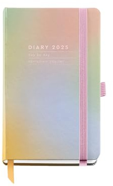 Miquelrius - Agenda 2025, Årlig dagbok 90 x 140 mm, dagskalender, folierad kartongomslag, spiral, elastisk gummiförslutning, 80 g/m² papper, spanska, engelska och portugisiska, Aurora