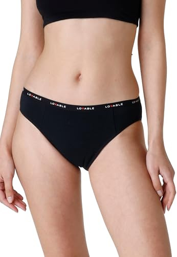 Lovable Slip da Ciclo Mestruale Flusso Medio in Cotone | Mutande Mestruali Riutilizzabili e Assorbenti | Intimo Period Panties Donna, Nero, XS