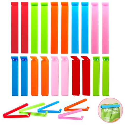 ANMOYIXIA Verschlussclips 20 Stück, Tüten Verschluss Clips Für Tüten, frischhalteclips Tütenclips Klammern 9/11cm, Bunte Clips für Verpackung (20 PCS（5 Farben）)