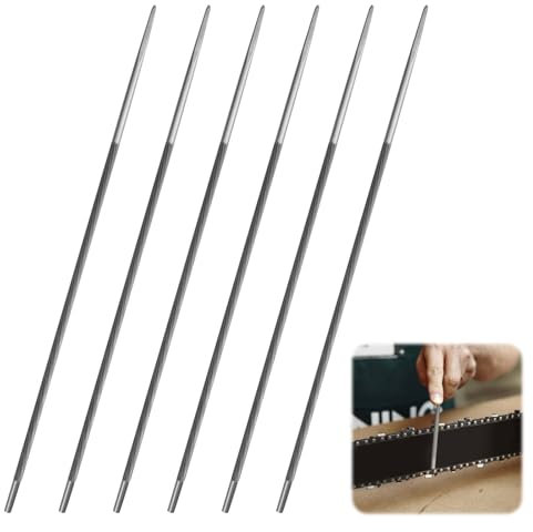 6 Pezzi Lima Catena Motosega, 4mm Lima Motosega, Lime Rotonde per Catene di Motosega, Lime per Motosega, Affilacatene per Motosega Generale, Set di Lime per Affilare Manualmente Catene per Motosega