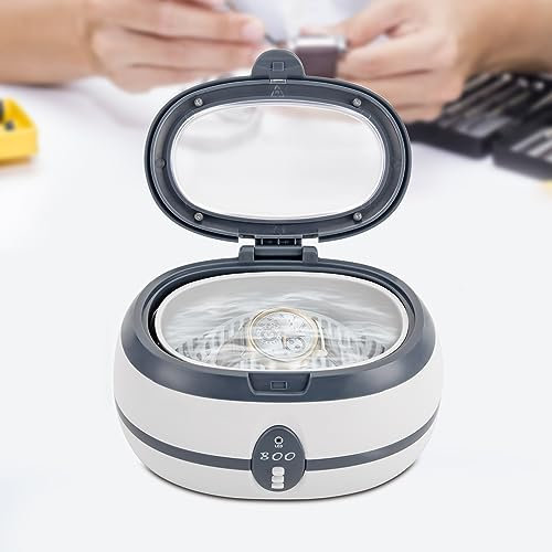 Profi Ultraschallreinigungsgerät 600ml 40000Hz Brillenreinigungsgerät Edelstahl Ultraschallreiniger mit Uhrenstand & Reinigungskorb für Brillen Schmuck Zahnersatz Grau