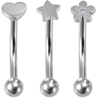Tovbmup 3 piercing a bilanciere curvo per sopracciglio, labbra, in acciaio inox, con asta a spirale da 10 mm, orecchini verticali con girasole, stelle, cuori, adatti per donne e ragazze (colore