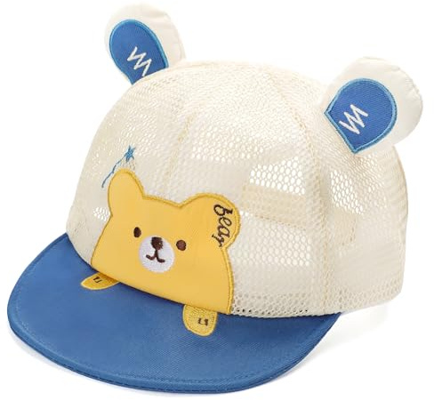 Kiiwah Berretto con Visiera per Neonato, Cappellino da Sole Estivo 6-24 Mesi Bambina Bambino Cappello Rete Pieghevole Anti-UV (Blu, Giallo)