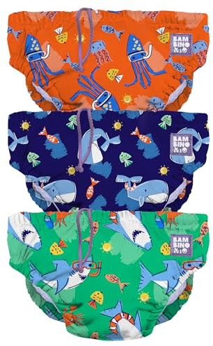Bambino Mio badblöjor för spädbarn och småbarn, (6-12 månader) Återanvändbara unisex-badblöjor i 3-pack, tvättbara blöjor (Havslivsvänner)
