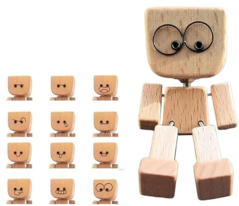 BlesConi Figurine en bois pour tableau de bord de voiture ou décoration de bureau, fabriquée à la main avec pieds mobiles, décoration compacte de 8,1 cm