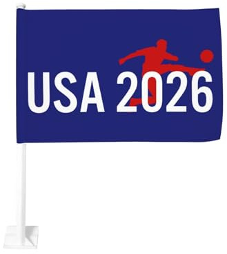 Bandiere per auto Cup26, bandiera americana del paese ospitante degli Stati Uniti 2026, bandiere per tifosi di calcio e football, montaggio per la maggior parte dei finestrini dei veicoli, 12 X 18