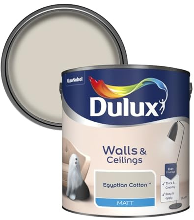 Dulux Walls & Ceilings Emulsion Paint,Soft Warm Neutral Shade, Non-Reflective Matt Surface, Even Coverage for Interior Paint for Living Rooms, Bedrooms & Ceilings (Egyptian Cotton, 2.5 Liters)