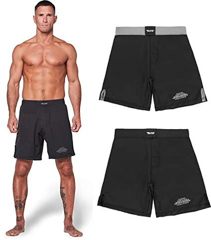 Elite Sports Black Jack Fight Shorts – Boxen, UFC, No-Gi, MMA, BJJ Shorts, Herren, schwarz, Large