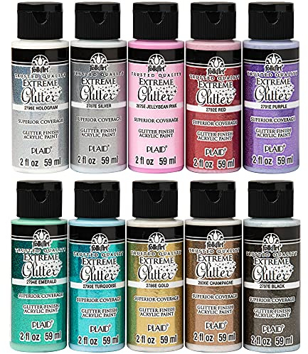 FolkArt Extreme Glitter Acrylic Craft Paint Set Formulated to be Non-Toxic and Designed for Beginners and Artists, Ten 2 oz Bottles, 20 Fl Oz