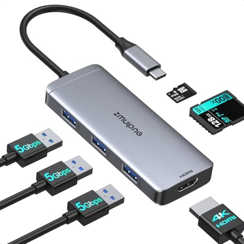 USB C Hub Multiport Adapter, 6 in 1 USB Type C Dongle Mac Accessories Converter with 4K HDMI, 3 USB 3.0, SD/TF Card Reader for MacBook Pro Air 2021 2020 2019 M1, Surface Go, Dell XPS 13 15 and More