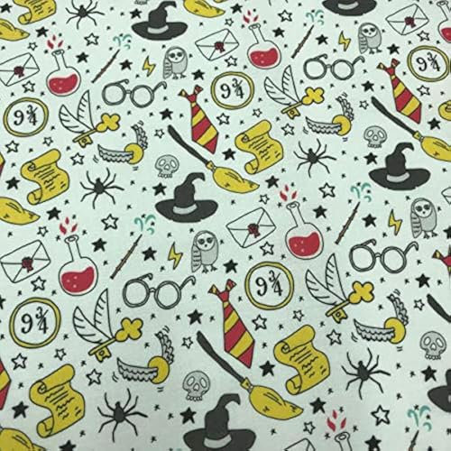 Kt KILOtela - Patchwork-Stoff - Digitaldruck - 100% Baumwolle - Patchwork 100 cm Länge x 140 cm Breite | Magia-Schule - Mehrfarbig, Weiß - 1 Meter