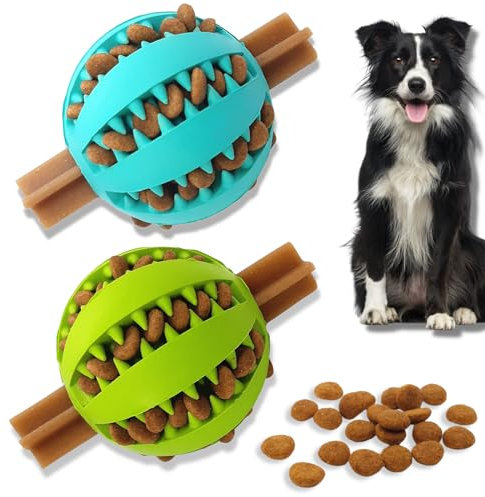 PawsOnly | Futterball für Hunde | Hundespielzeug Intelligenz | Leckerli Ball | Denkspiele | Snackball Naturkautschuk | Beschäftigung Hund | Zahnball (Mittel 7 cm, Grün + Blau)