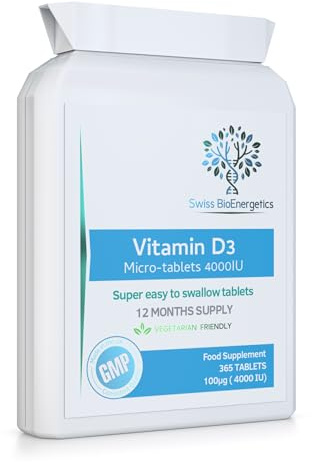 Vitamin D3 4000 IU Tablets, 1 Year Supply - 365 Easy to Swallow high Strength Micro-Tablets - Vegetarian Vitamin D Supplement to Boost the Immune System and Support Bone Health - Made in the UK