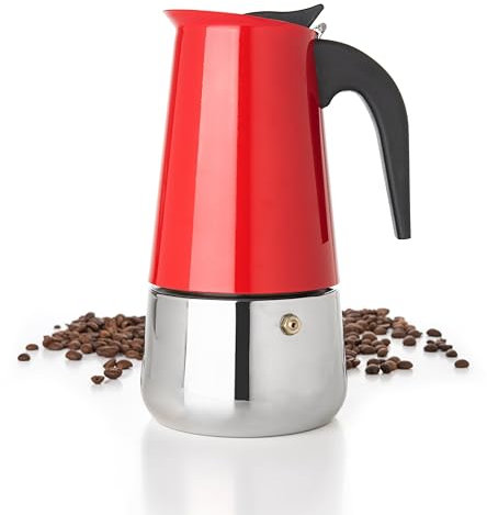 Mixpresso Red 9 Cup Greca Stovetop Espresso Pot 450ml/15oz, Moka Pot with Coffee Percolator Design, Stainless Steel Stove Top Coffee Maker for Camping or Home Use,Italian Stovetop Espresso Maker
