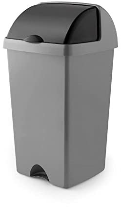 Addis 50L Roll Top Kitchen Bin – Large Metallic Silver Grey Waste & Recycling Bin with Stay-Open Lid, Space-Saving Design for Under Worktops, Easy Clean, Made in the UK