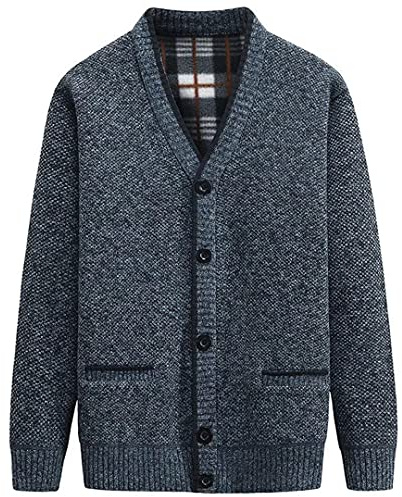 Yuyungongsi Cárdigan Hombre Chaqueta Sudadera - Punto Sin Capucha Con Botones Sweater Suéter Jersey Invierno Azul L