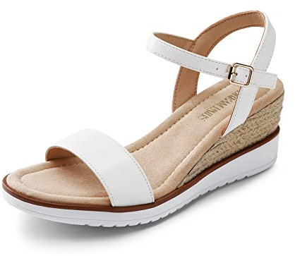 DREAM PAIRS Damen-Espadrilles mit offener Zehenpartie, Elegante Plateau-Sandalen zum Hineinschlüpfen, elastische Knöchelriemen, Keilabsatz-Sandalen,Size 39,Weiss,SDPW2342W-E